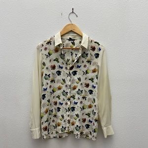 CLUB MONACO floral silk ivory cream button down blouse